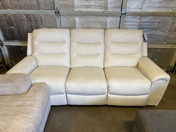Ashley Warlin White Leather Dual Power Reclining Sofa