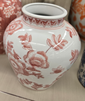 Three Hands White & Dark Coral Large Oriental Vase