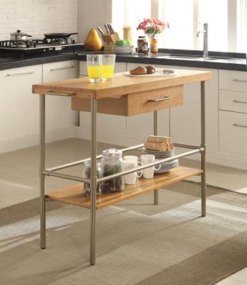 Coaster Natural Finish & Brushed Nickel Kitchen Island