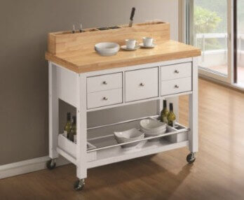 Coaster White Kitchen Cart with Butcher Block Top
