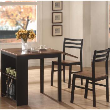 Coaster 3-Piece Black & Light Walnut Finish Drop-Leaf Dining Set