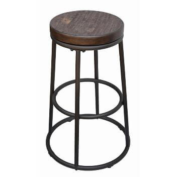 Coaster 30-Inch Round Metal Backless Barstools with Rustic Hardwood Seats (set of 2)
