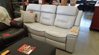 Homelegance Darwan Silver Gel Leather Reclining Sofa with Charcoal Piping