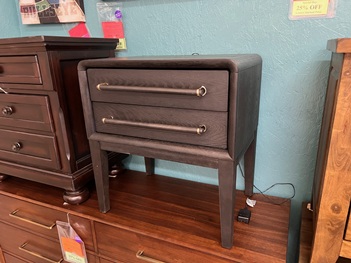 Contoured Grey Hardwood Nightstand with USB
