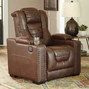 Ashley Ace Chocolate Faux Leather Power Recliner with Power Headrest