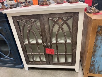 Vintage Furniture Cathedral 2-Door Console with Mirrored Doors in Nero White & Ashe