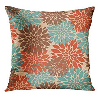 Teal, Orange & Brown Throw Pillows (set of 2)