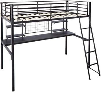 Coaster Black Metal Twin Loft Bed with Desk & Shelves