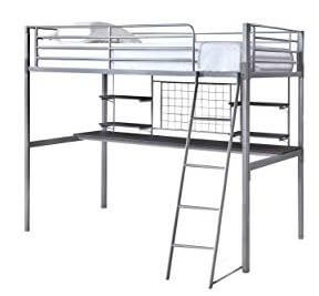 Coaster Silver Metal Twin Loft Bed with Desk & Shelves