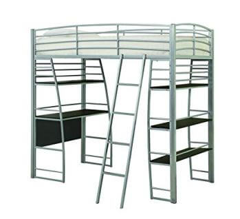Coaster Silver Metal Twin Loft Bed with Desk & Bookcase