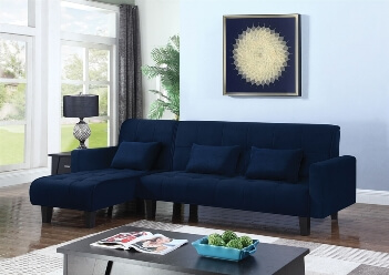 Coaster Blue Tweed Sofa Bed with Chaise