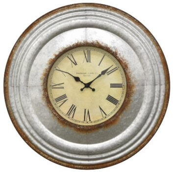 Three Hands Textured Distressed Galvanized Metal 24-Inch Wall Clock