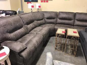 Manwah Northwest Elk Grey Microsuede 5-Piece Power Reclining Sectional with Adjustable Headrests
