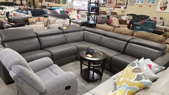 Jason Furniture Nevio Charcoal Leather Power Reclining 5-Piece Sectional with Adjustable Headrests