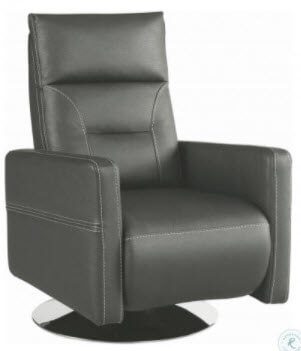 Coaster Silver Faux Leather Swivel Rocker/Recliner with Stitched Accents