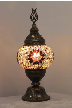 Import Corner Turkish Antique Bronze Table Lamp with 3-Inch Small Mosaic Glass Shade