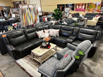Simon Li Charcoal Leather Dual Power Reclining 6-Piece Sectional with Zero Gravity
