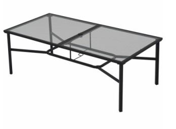 Black Steel Rectangular Outdoor Table with Glass Top