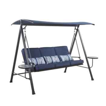 Outdoor 3-Seat Covered Swing with Navy Blue Cushions