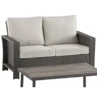 Dark Brown PVC Wicker Loveseat with Beige Cushions