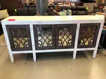 Vintage Furniture Haven 80-Inch Console with Mirrored Accents in Nero White & Ashe Grey