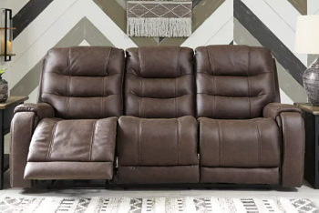 Ashley Yellen Weathered Faux Leather Power Reclining Sofa with Power Headrests