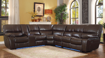Homelegance Pecos Dark Brown Leather Gel Match 4-Piece Power Reclining Sectional with Console