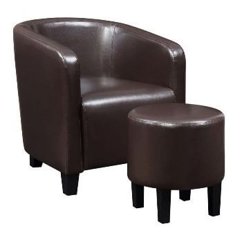 Coaster Dark Brown Faux Leather Accent Chair with Ottoman