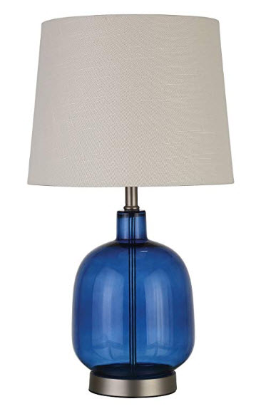 Coaster Translucent Blue Glass & Brushed Nickel Table Lamp with White Shade