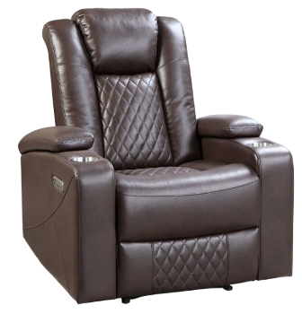 Homelegance Caelan Dark Brown Faux Leather Dual Power Recliner with Storage, Cupholders & USB