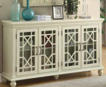 Coaster Antique White Console Cabinet with Lattice Door Accents