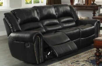 Encore Home Furnishings New Furniture Factory Seconds Homelegance Center Hill Black Faux Leather Reclining Sofa