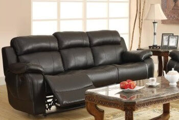Homelegance Marille Black Faux Leather Reclining Sofa with Drop-Down