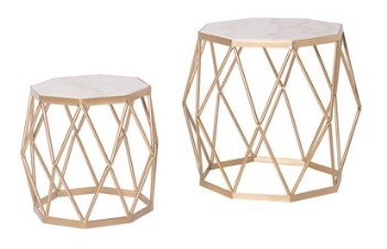 Outdoor Gold & Faux Marble Side Tables (set of 2)
