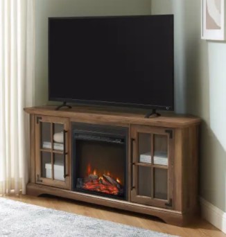 Stanley Ranger Rustic Oak Finish 54-Inch TV Stand With Fireplace & Glass Doors