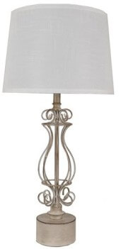 Crestview Scrolling Brown Metal Table Lamp with White Shade