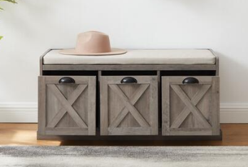 Stanley Ranger Willow Grey 3-Drawer Storage Bench with Ivory Cushion