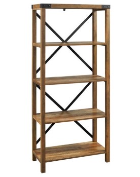 Stanley Ranger Farmhouse Rustic Oak Wood & Metal Bookcase with X Accents