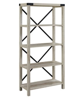 Stanley Ranger Farmhouse White Oak Wood & Metal Bookcase with X Accents