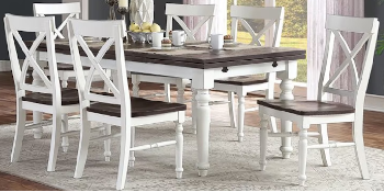 Emerald Mountain Retreat White & Dark Walnut Finish Dining Set with 2 Leaves & 6 Chairs
