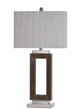 Stylecraft Patterned Brushed Steel & Wood-Look Table Lamp with Silver Rectangular Shade