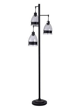 Stylecraft Brushed Black 3-Arm Floor Lamp with Glass & Metal Shades