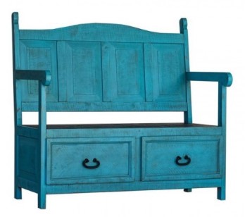 Elements Alexander Distressed Turquoise Storage Bench 