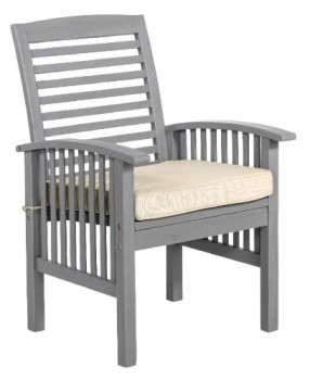 Stanley Ranger Acacia Wood Grey Wash Outdoor Chair with Ivory Seat Cushion