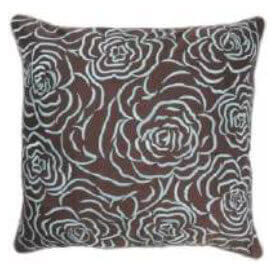 Rizzy Chocolate Throw Pillows with Light Blue Floral Accents (set of 2)