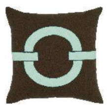 Rizzy Textured Chocolate Brown Throw Pillows with Light Blue Link Design (set of 2)