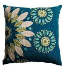 Rizzy Teal Throw Pillows with Textured Floral Accents (set of 2)