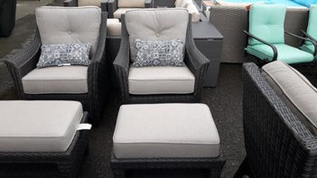 Agio PVC Wicker Chair & Ottoman with Beige Cushions