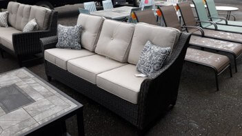 Agio PVC Wicker Sofa with Beige Cushions & Metal Base