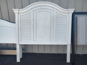 Ashley Arched White Queen Headboard with Slat Style Accents